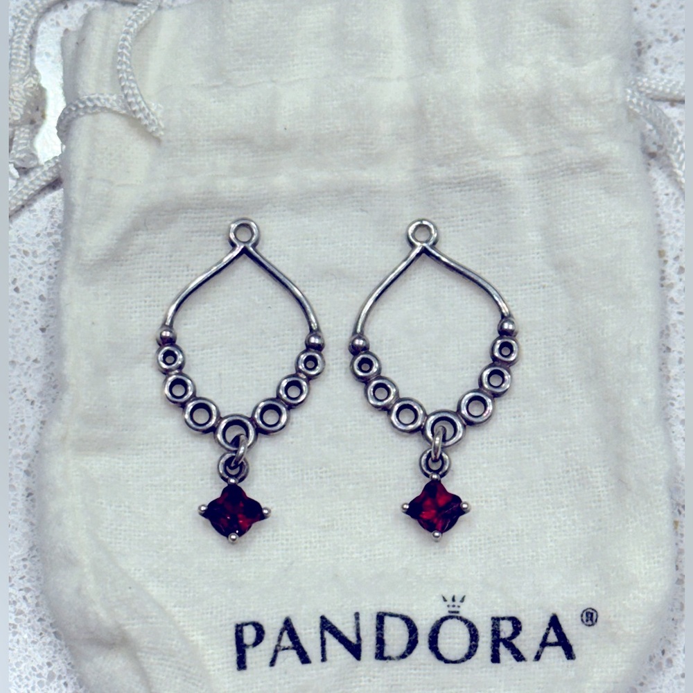 Rare Retired Pandora Compose Earring Charm Hoop Circles with Garnet